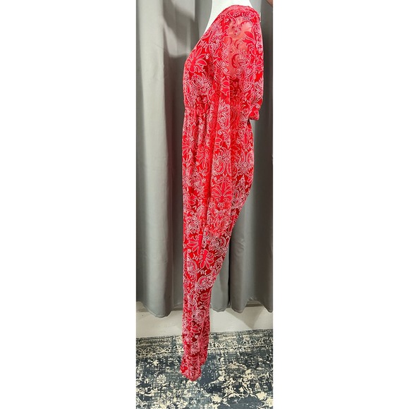 Pretty Little Things Red and White Long sleeve V-Neck Sexy Jumpsuit sz 6 - Picture 3 of 6